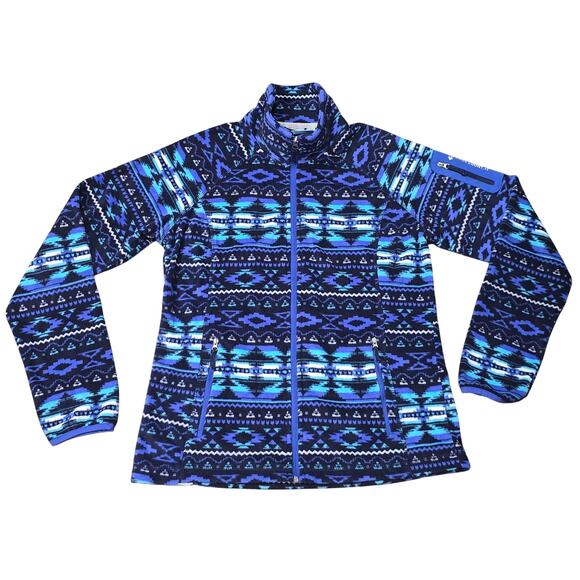 Free Country Blue Aztec Zip up Fleece Jacket Sweater - Picture 1 of 7